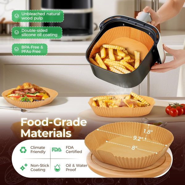 Air Fryer Liners Disposable, 150Pcs 8" Square [Food Grade Material] Unbleached Parchment Paper Liners Non-Stick & Waterproof Oilproof for 5-8 QT Airfryer Basket, Baking, Roasting Microwave, Oven-1