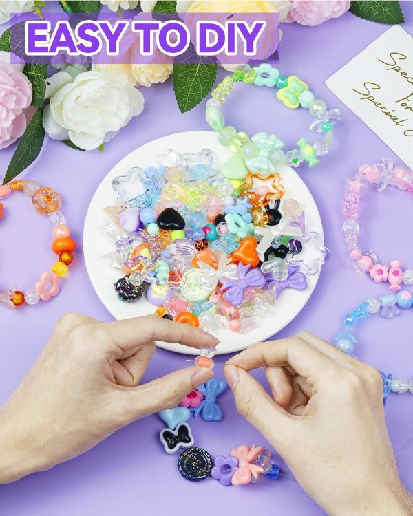 450PCS FIVEIZERO Assorted Acrylic Beads for Bracelet Making, Flower Star Heart Butterfly Candy Gummy Bear Kawaii Aesthetic Cute Beads for Jewelry Making, Keychains, Necklace, Phone Charms, DIY Crafts-4