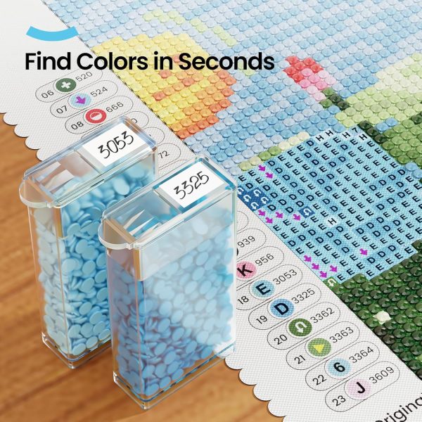 ARTDOT 64 Jars Storage Containers for Diamond Art Kits for Adults, Portable Storage Organizer with Sticker Labels for Diamond Painting Accessories and Tools-4