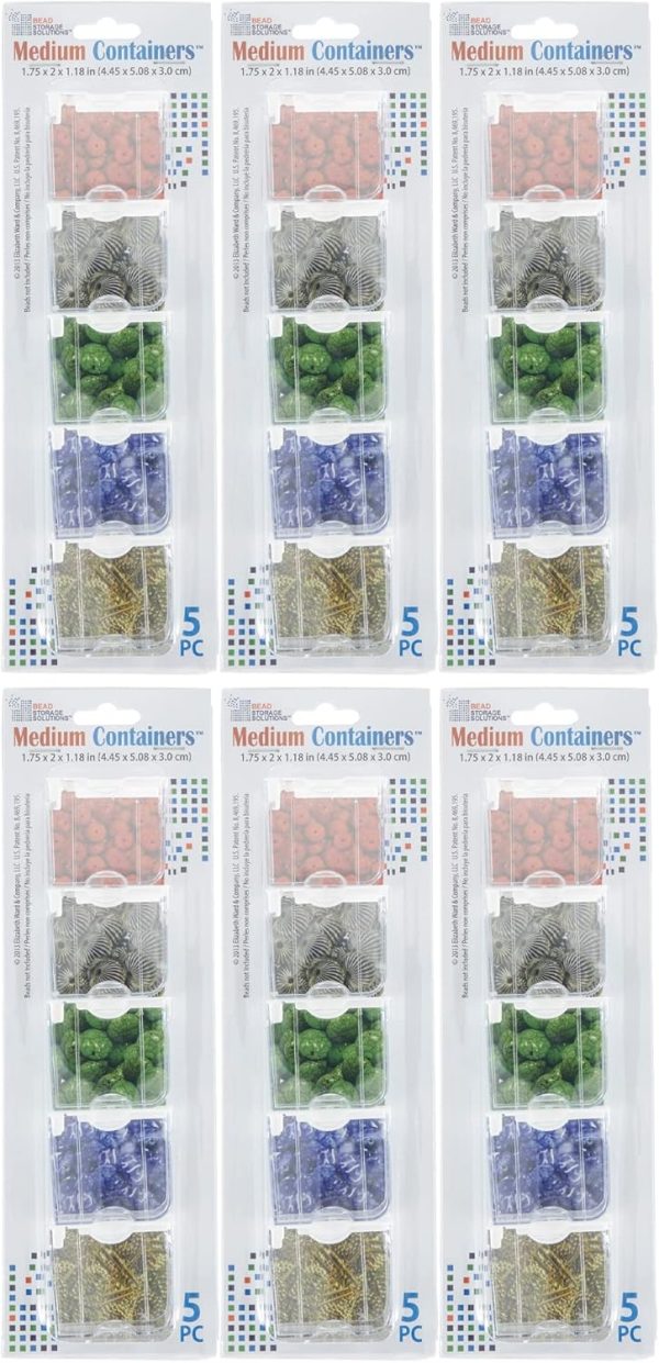 Bead Storage Solutions Elizabeth Ward 5 Piece Craft Organizing Storage Containers for Small Beads, Crystals, and Fasteners, Clear (6 Pack)-0
