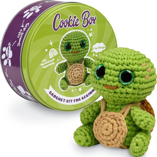 Cookie Box Crochet Kit for Beginners – Gift Set to Make Turtle Hugo Amigurumi Plushie – Easy DIY Crochet & Knitting Starter Kit with Video and PDF Tutorials-0