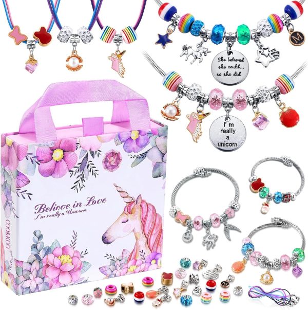 COO&KOO Girls Charm Bracelet Making Kit: Unicorn Jewelry Making Kit Gifts Crafts for Girl 8-12 A Perfect Girls Toy for Ages 6 7 8 9 10 Girl That Imagination Self-Expression and Inspires Creativity-0