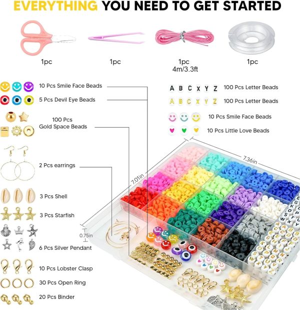 Dowsabel Clay Beads Bracelet Making Kit for Beginner, 5000 Pcs Preppy Polymer Clay Beads with Charms Kit for Jewelry Making, DIY Arts and Crafts Birthday Gifts Toys for Kids Age 6-13-4