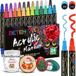 Betem 24 Colors Dual Tip Acrylic Paint Pens Markers, Premium Acrylic Paint Markers Stocking Stuffers for Rock, Wood, Fabric, Glass, Canvas, Ceramic, Christmas Gifts for Teens DIY Crafts Art Supplies-0