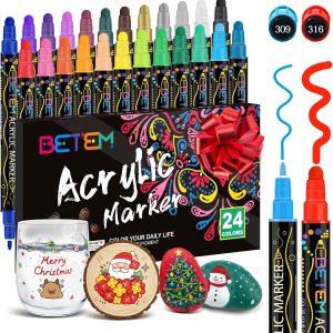 Betem 24 Colors Dual Tip Acrylic Paint Pens Markers, Premium Acrylic Paint Markers Stocking Stuffers for Rock, Wood, Fabric, Glass, Canvas, Ceramic, Christmas Gifts for Teens DIY Crafts Art Supplies-0