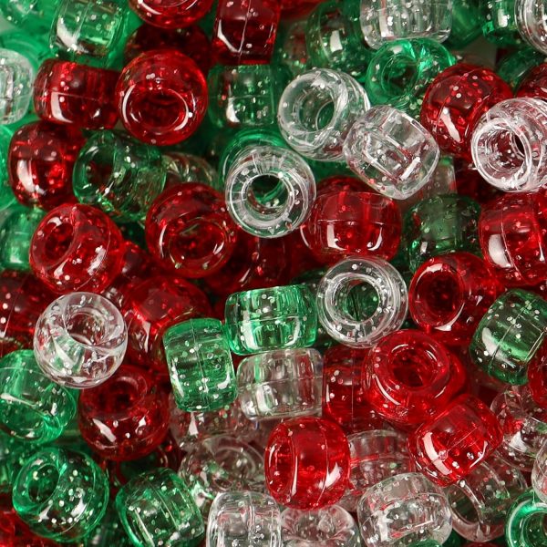 Christmas Beads(1200Pcs 6x9mm) Pony Beads Bulk, Red White Green Glitter Bead for Hair Braids, Christmas Decoration,Friendship Crafts (Xmas Glitter) 54 millimeters