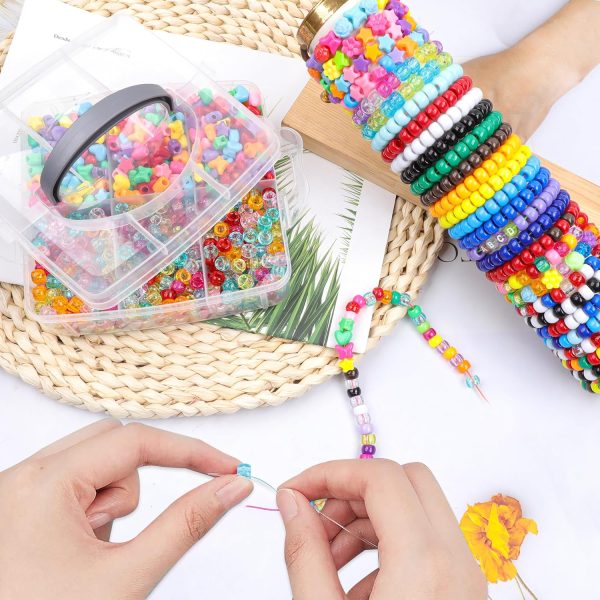 4800 Pcs Pony Beads for Friendship Bracelets 6x9mm 18 Solid 8 Color Shapes 10 Glitter Plastic Beads for Jewelry Making Supplies Necklaces Keychains Hair Braid DIY Craft Accessories-4