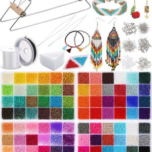 Jexine Bead Loom Kit for Adults 48000 Pcs Beading Loom Supplies with 96 Color 2 mm Glass Seed Bead Bracelets Christmas Jewelry Earring Making Tools Gifts for Women DIY Craft-0
