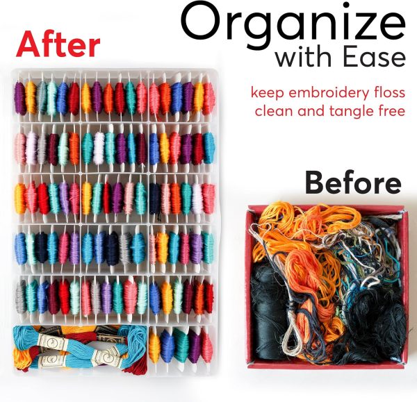 2PACK Embroidery Floss Organizer Box with 50 Cardboard Bobbins - 17 Compartments Clear embroidery thread and Beads organizer box, Snap-Tight Clear Sewing Organizer - Jewelry Bead Holder (Made in USA)-3