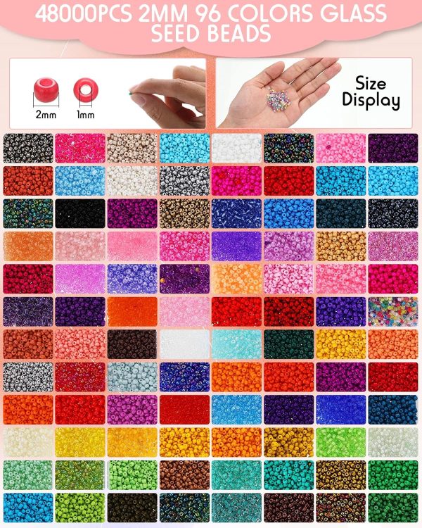 Jexine Bead Loom Kit for Adults 48000 Pcs Beading Loom Supplies with 96 Color 2 mm Glass Seed Bead Bracelets Christmas Jewelry Earring Making Tools Gifts for Women DIY Craft-2