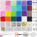 Redtwo 4mm Glass Seed Beads for Jewelry Bracelet Making Kit, Small Beads Friendship Bracelet Kit, Tiny Waist Beads with Letter Beads and Elastic String, DIY Art Craft Girls Gifts.-0