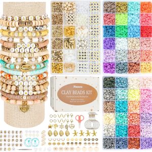 Pizooro Clay Beads 3 Boxes Bracelet Making Kit, 10500pcs Beads for Jewelry Making, Round Letter Beads with Charm and Elastic Strings, Friendship Bracelets Holiday Gifts for Girls Adults-0
