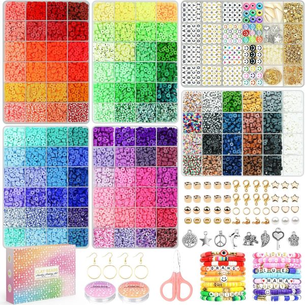 20,000 Pcs Clay Beads Bracelet Making Kit, 120 Colors 6 Boxes Polymer Beads Spacer Heishi Beads & Jewelry Kit with Pendant Charms Elastic Strings, Crafts Gift for Kids Adults beadsmith