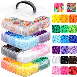 4800 Pcs Pony Beads for Friendship Bracelets 6x9mm 18 Solid 8 Color Shapes 10 Glitter Plastic Beads for Jewelry Making Supplies Necklaces Keychains Hair Braid DIY Craft Accessories-0