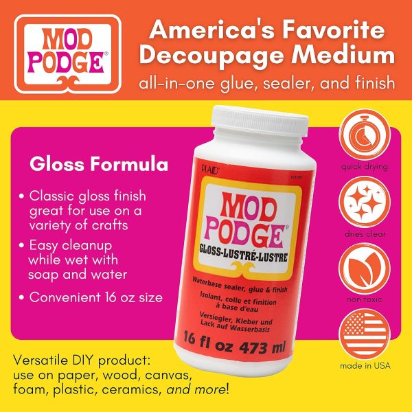 Mod Podge Gloss Sealer, Glue & Finish: All-in-One Craft Solution- Quick Dry, Easy Clean, for Wood, Paper, Fabric & More. Non-Toxic - Craft with Confidence, Made in USA, 16 oz., Pack of 1-1
