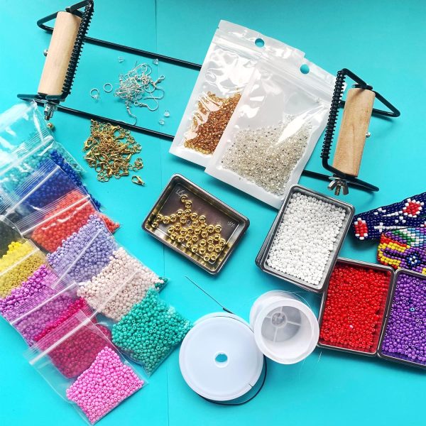 Frame Bead Loom Kit for Beaded Bracelets Earrings Belts Making, Include 17250 Seed Beads 3mm 18 Colors and 150 Meter Clear String, Beading Trays, Needles, with Instruction, DIY Boho Jewelry-1