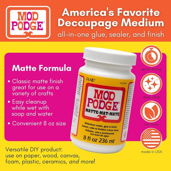 Mod Podge Matte Sealer, Glue & Finish: All-in-One Craft Solution- Quick Dry, Easy Clean, for Wood, Paper, Fabric & More. Non-Toxic - Craft with Confidence, Made in USA, 8 oz., Pack of 1-1