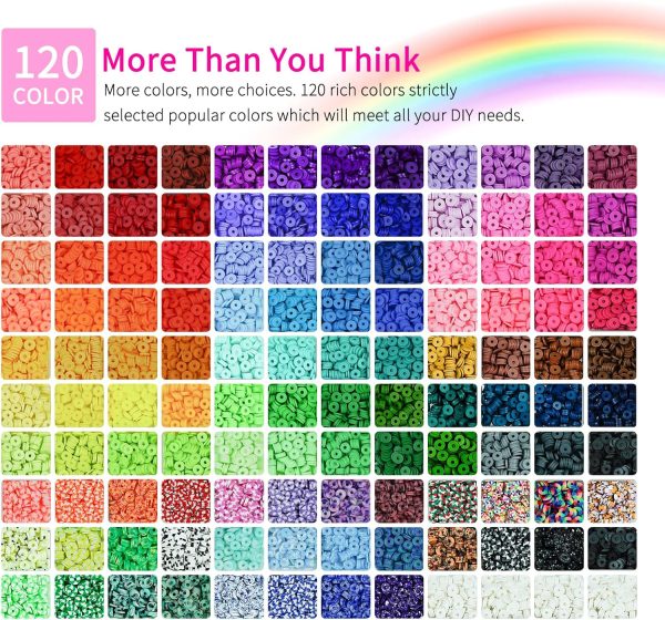 20,000 Pcs Clay Beads Bracelet Making Kit, 120 Colors 6 Boxes Polymer Beads Spacer Heishi Beads & Jewelry Kit with Pendant Charms Elastic Strings, Crafts Gift for Kids Adults clayton on the park