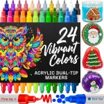 ARTISTRO 24 Acrylic Paint Markers for Rock, Fabric, Wood, Glass, Craft, Decoration - Dual-Tip Paint Pens - Stocking Stuffers, Christmas Gift Idea for Teens, Grandkids, Kids - Art Supplies-0