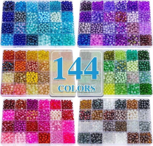 XSEINO About 7200PCS 6mm Glass Beads Bracelet Making Kit,144 Assorted Colors Crystal Glass Beads for Bracelet and Jewelry Making and DIY Crafts,Friendship Gifts,to Give to Friends, Family-0
