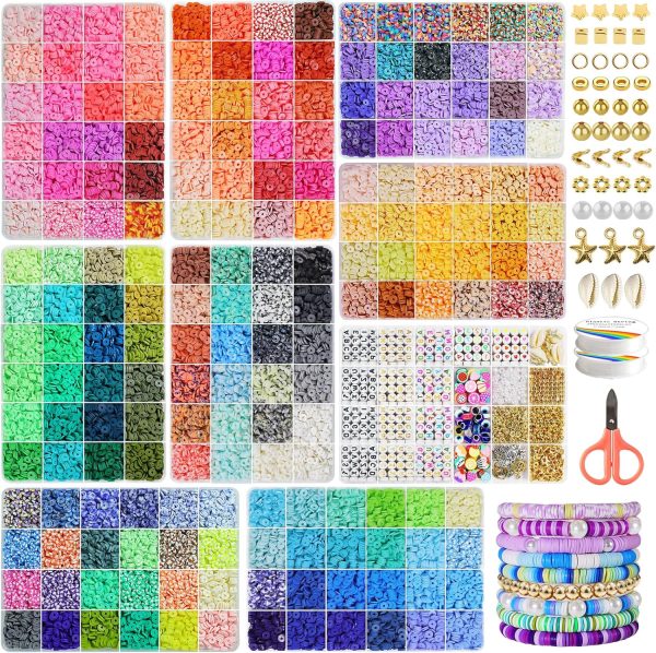 Redtwo 30000 Pcs Clay Beads Bracelet Making Kit, 9 Boxes 192 Colors Friendship Bracelet Kit Flat Polymer Clay Beads for Jewelry Making, Crafts Gift for Girls Ages 6-12-0