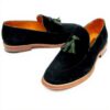 Mocassins daim vert homme Paul Parkman pompons fabrication