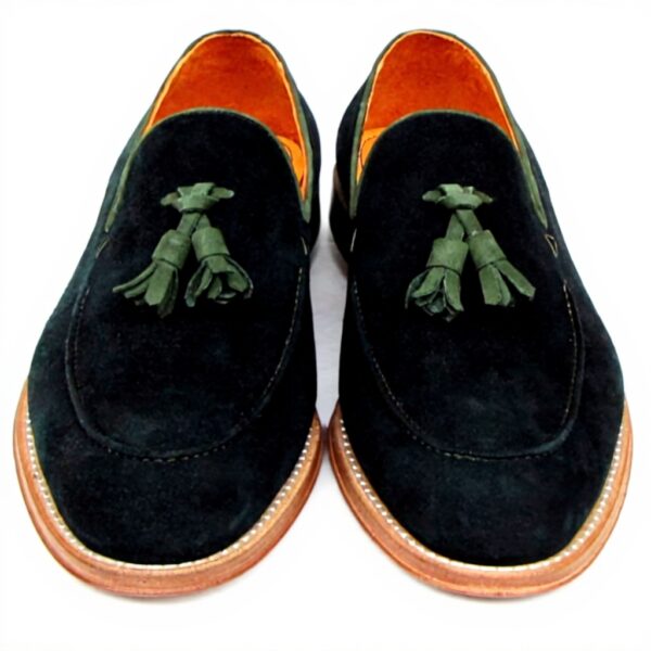 Mocassins daim vert homme Paul Parkman pompons fabrication