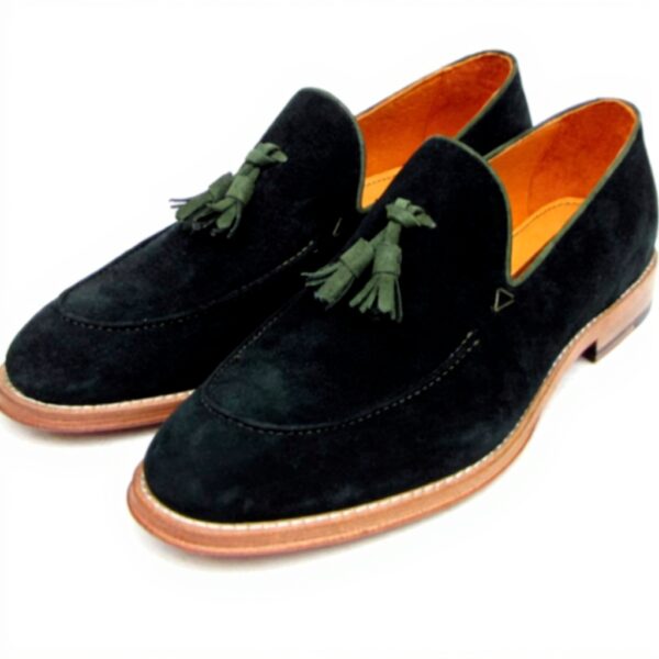 Mocassins daim vert homme Paul Parkman pompons fabrication