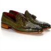 Paul Parkman Mocassins cuir veau gaufré crocodile vert homme