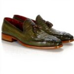 Paul Parkman Mocassins cuir veau gaufré crocodile vert homme