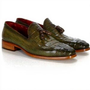 Paul Parkman Mocassins cuir veau gaufré crocodile vert homme