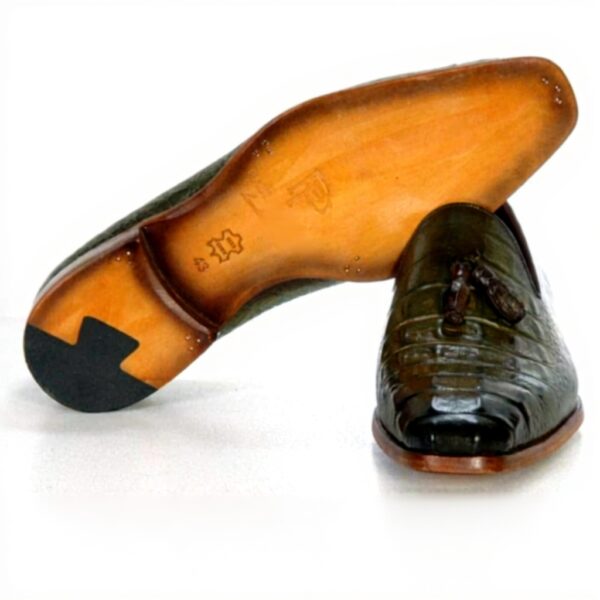 Paul Parkman Mocassins cuir veau gaufré crocodile vert homme