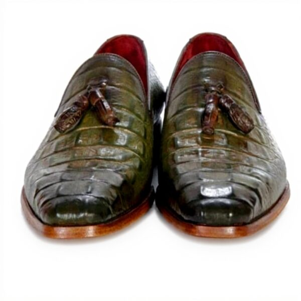 Paul Parkman Mocassins cuir veau gaufré crocodile vert homme