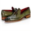Paul Parkman Mocassins cuir veau gaufré crocodile vert homme