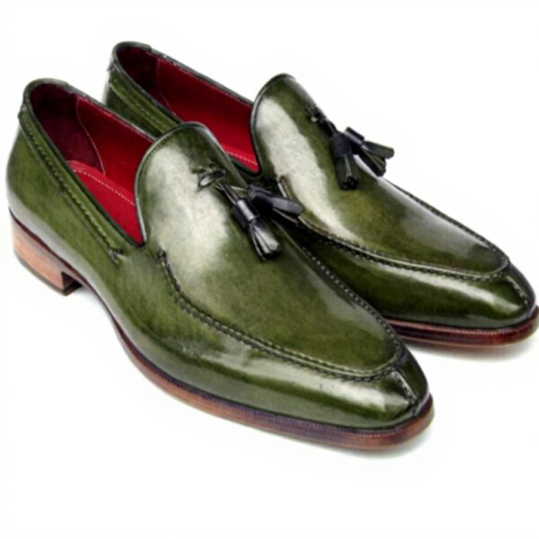 Mocassins Paul Parkman homme cuir peint pompons vert