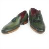 Mocassins Paul Parkman pompons homme cuir vert sur mesure