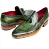 Mocassins Paul Parkman pompons homme cuir vert sur mesure