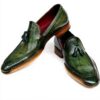Mocassins Paul Parkman pompons homme cuir vert sur mesure