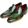 Mocassins Paul Parkman pompons homme cuir vert sur mesure