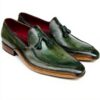 Mocassins Paul Parkman pompons homme cuir vert sur mesure