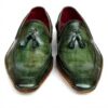 Mocassins Paul Parkman pompons homme cuir vert sur mesure