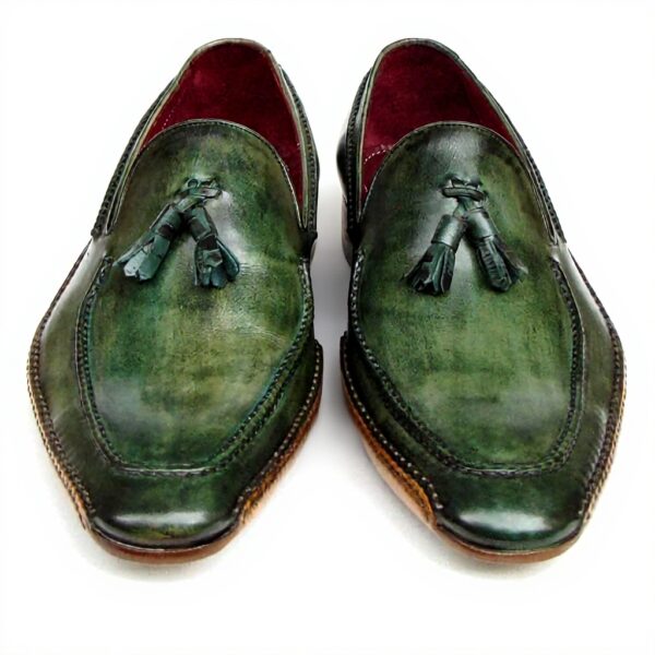 Mocassins Paul Parkman pompons homme cuir vert sur mesure