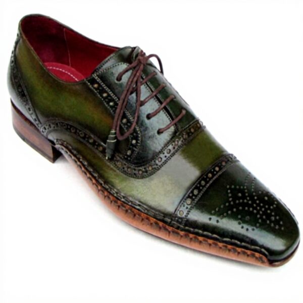 Paul Parkman Oxford Captoe Homme Vert Cuir Veau Main
